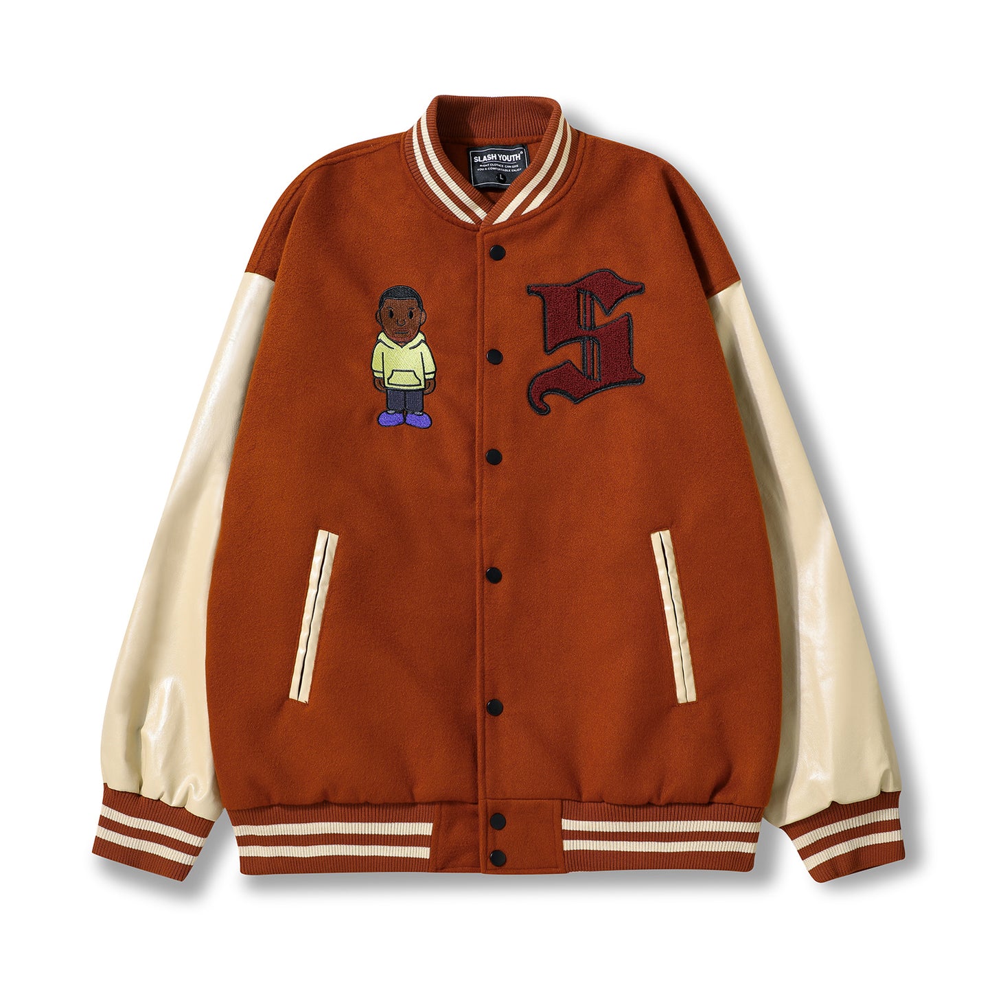 Casual Patchwork Embroidered Varsity Jacket