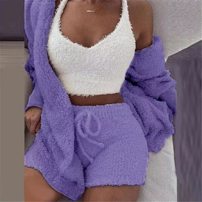 Sexy Women's Home Wear Suit Casual Pajamas 3 Piece Set