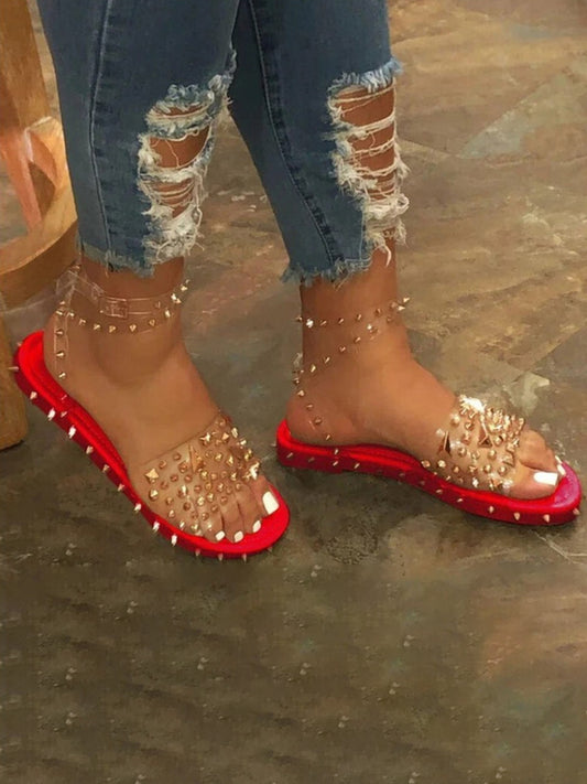 Casual Rivet Decoration Red Sandals