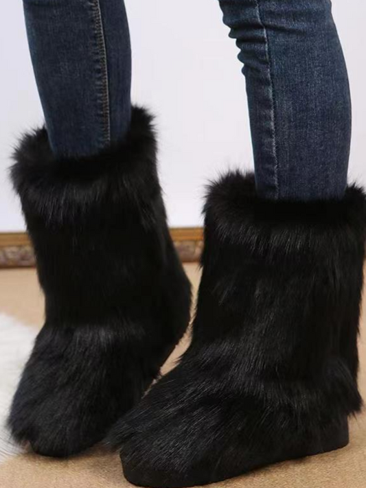 Round Toe Plush Fur Booties