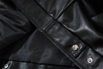 Men's Leather 'Hustle' Embroidery Baggy Jacket