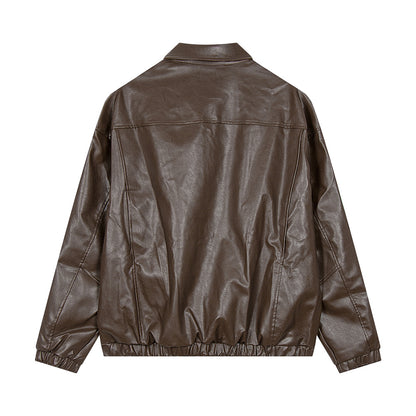 Men's Embroidered Letters Leather Coat