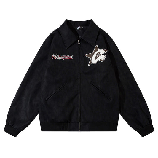 Men's Leather Polo Collar 'Who Cares' Jacket