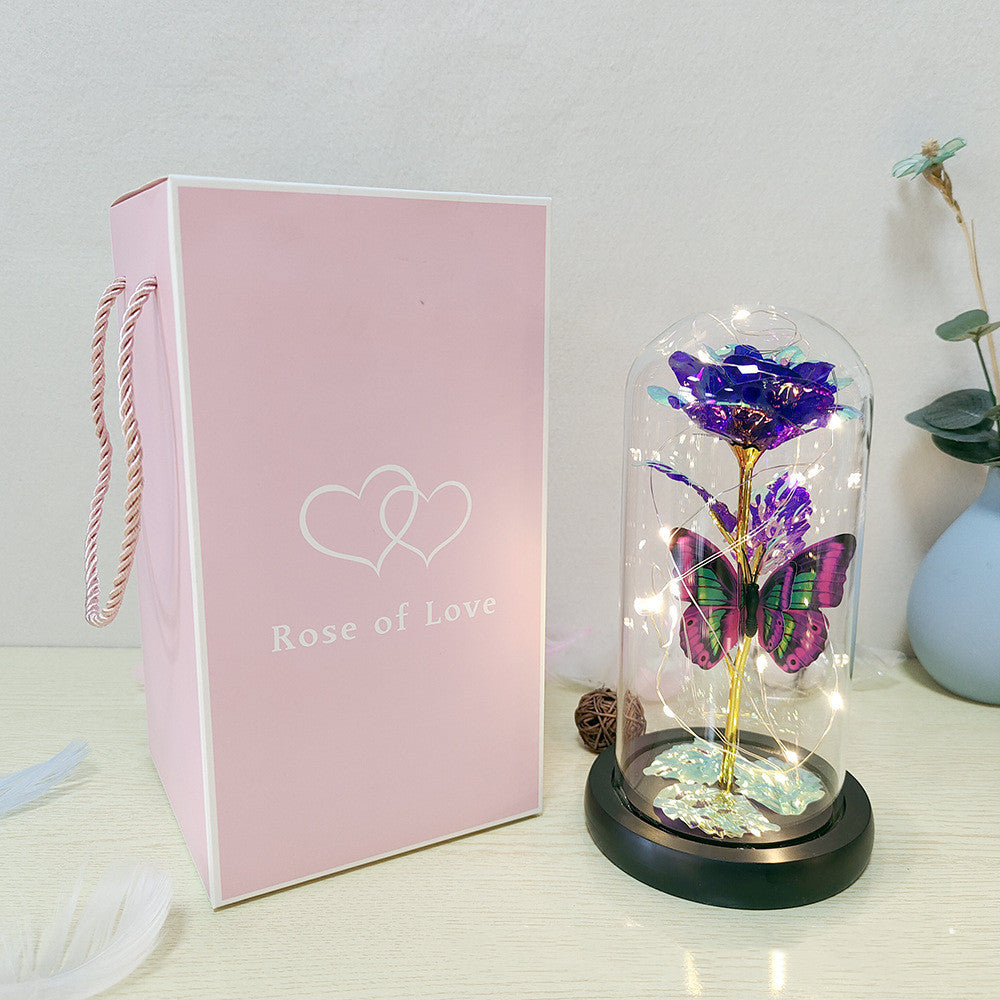 Valentine's Day Gift Eternal Rose LED Light Foil Flower In Glass Cover