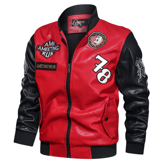 Asphalt Ace: Fashion-Forward Men's Leather Motorcycle Jacket for Urban Explorers