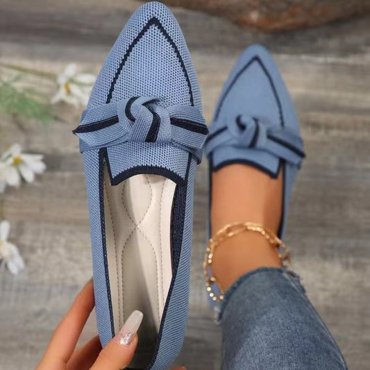 Bow Knit Contrast Trim Point Toe Sneakers