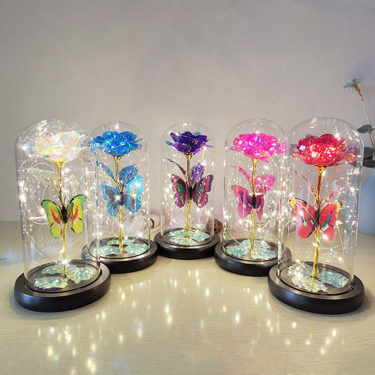 Valentine's Day Gift Eternal Rose LED Light Foil Flower In Glass Cover