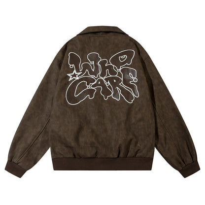 Men's Leather Polo Collar 'Who Cares' Jacket