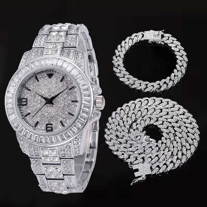 Mens Cuban 14k Plated Link Chain Watch Bracelet Necklace