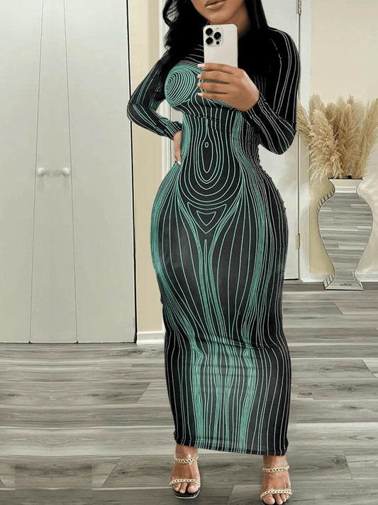 Asymmetry Striped Bodycon Dress