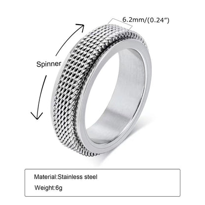 Waterproof Stainless Metal Spinner Mesh Wedding Band Ring