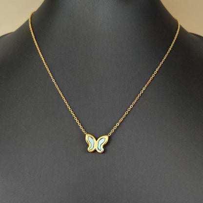 Titanium Steel White Butterfly Necklace