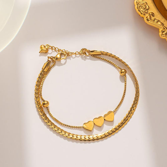 Multi-Layer Gold Plated Titanium Heart Bracelet