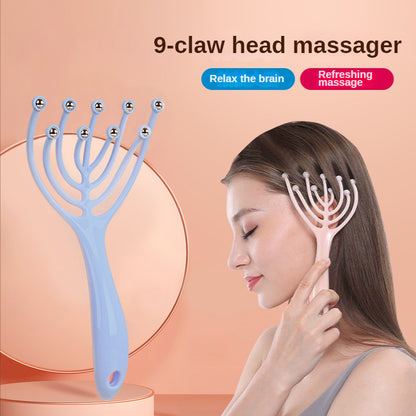 Handheld Spa Head Massager with 9 Claws for Deep Stress Relaxation