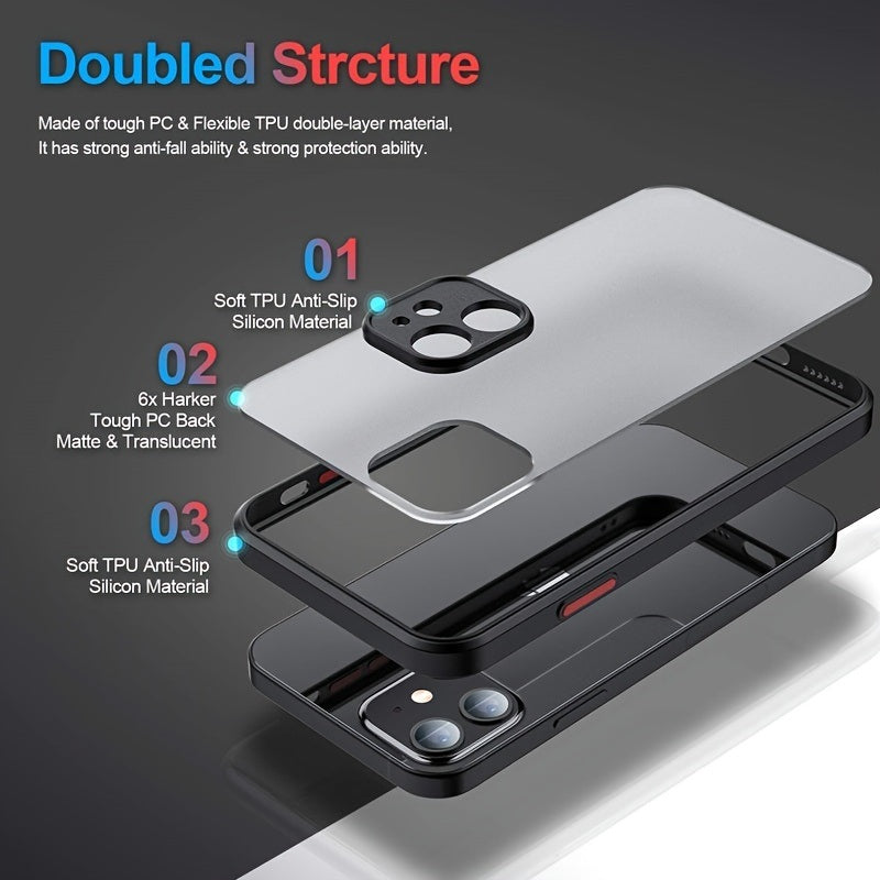 Luxury Shockproof Armor Matte Case For IPhone 14 13 11 12 Pro Max Mini XR XS X Soft Silicone Bumper Clear Hard PC Cover